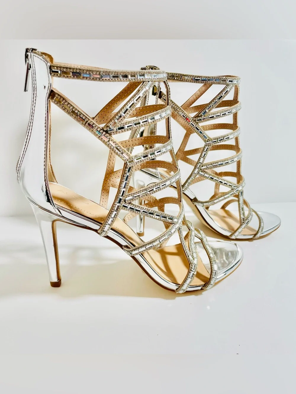 ALDO Silver Crystal Sandal Heels